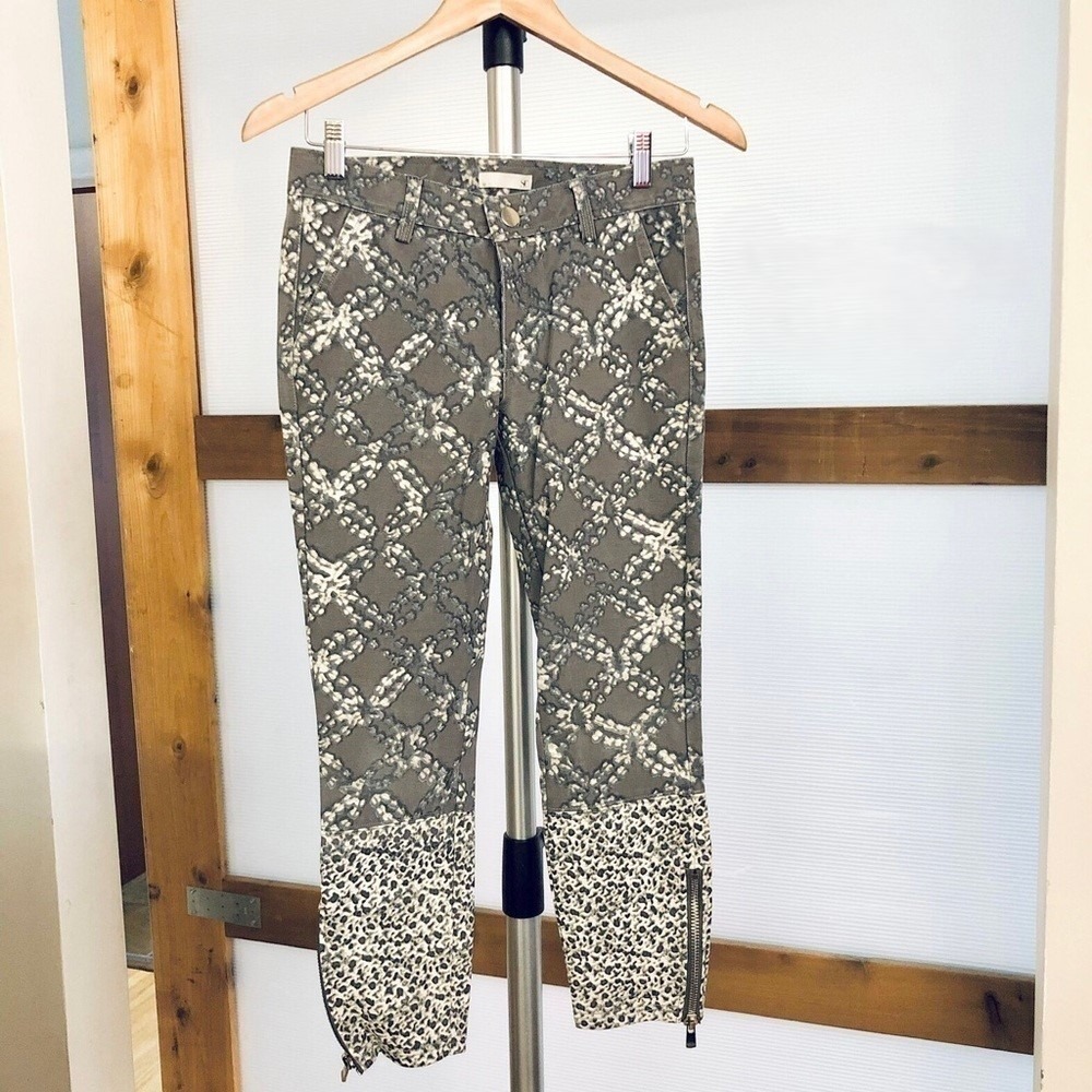 Supertrash Mixed Print Ankle‎ Zip Skinny Jeans Olive Green Animal Print Size M